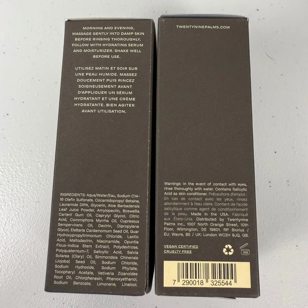 TWENTYNINE PALMS 29 Cosmic Cypress Facial‎ Cleanser LOT X2 Skincare Jared Leto